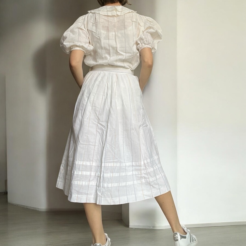 Vtg Henry Grethel 80s White Linen Cotton Skirt Set Prairie Coastal Cottagecore - Picture 3 of 16